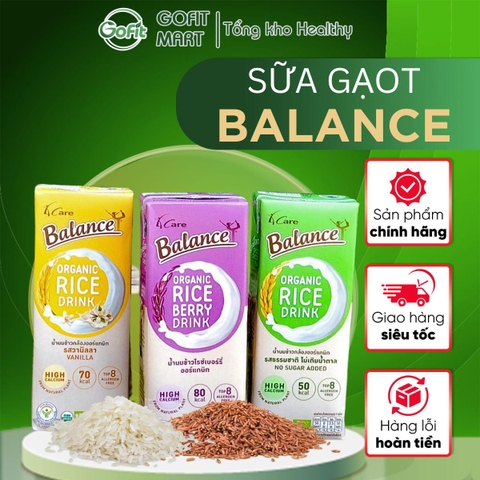 Sữa Gạo Hữu Cơ BALANCE Thái Lan 1 hộp, 180ML (Vị vani/ Gạo tím/ Không đường)