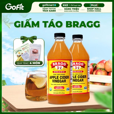 [CHÍNH HÃNG - 4 QUÀ] Giấm Táo Hữu Cơ Bragg/Milano Có Giấm Cái 473ml, 946ml