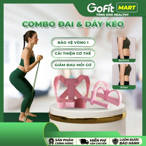 COMBO Dây kéo 6 ống tập cơ bụng và đai chống gù lưng bảo vệ vòng 1, định hình khi tập yoga, gym