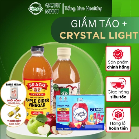 Giấm Táo Bragg 500ml Hữu Cơ & Bột Trái Cây Crystal Light
