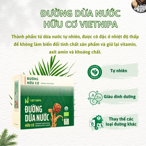 Đường Dừa Nước Vietnipa Hữu Cơ, Vị Ngọt Thanh Dịu, Gói 15g