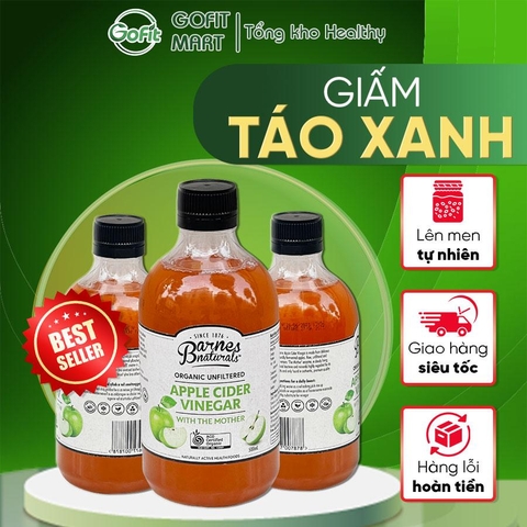Barnes - Giấm táo xanh hữu cơ chai 1L/500ML, có giấm cái