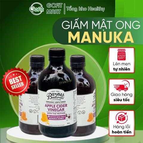 Barnes - Giấm Táo Mật Ong Manuka chai 500ML Barnes Naturals Manuka, Tonic, Hữu Cơ