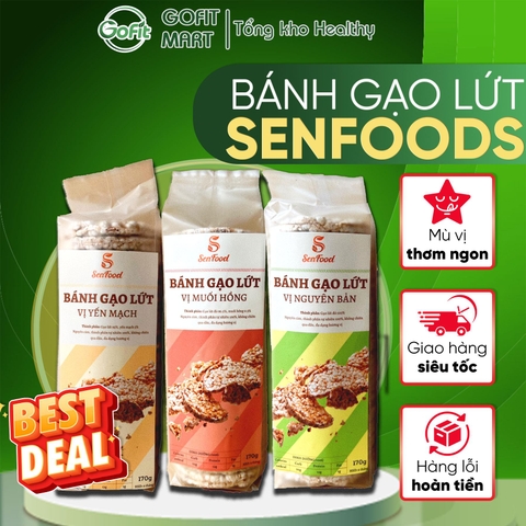 Bánh gạo lứt SEN FOOD ăn kiêng, bánh gạo lức nguyên hạt 3 vị: nguyên bản, yến mạch, muối hồng