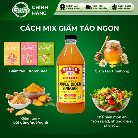 Giấm Táo Hữu Cơ Bragg Có Giấm Mẹ, Giấm táo Organic With The Mother, 437ML, 946ML