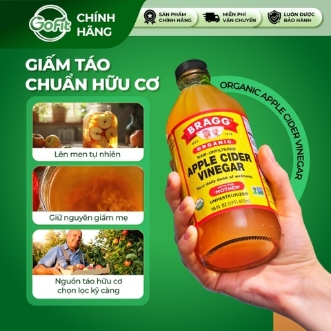 Giấm Táo Hữu Cơ Bragg Có Giấm Mẹ, Giấm táo Organic With The Mother, 437ML, 946ML