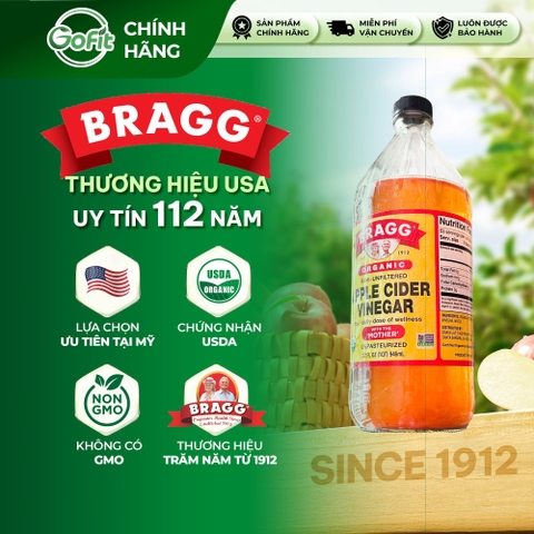 Giấm Táo Hữu Cơ Bragg Có Giấm Mẹ, Giấm táo Organic With The Mother, 437ML, 946ML