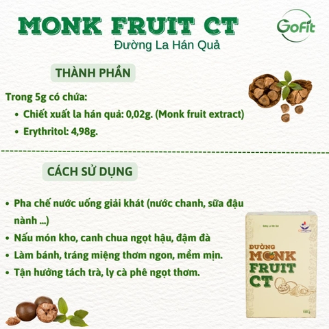 GOFIT Đường Hữu Cơ La Hán Quả CT Monk Fruit Vị Ngọt Tự Nhiên Organic Việt Nam