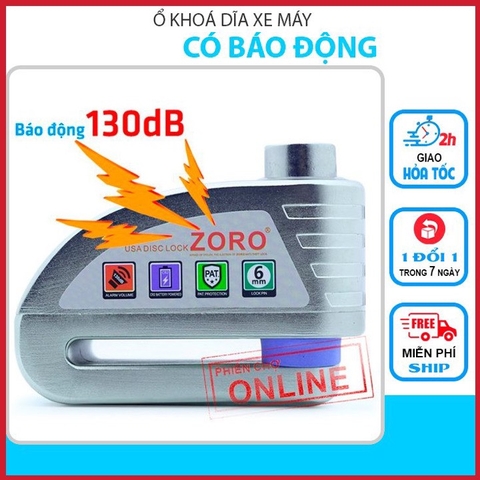 Ổ khóa đĩa xe máy báo động chống trộm ZORO màu trắng chìa tròn công nghệ Mỹ