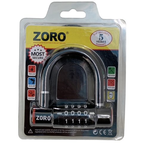 Ổ khóa mật mã 4 số ZORO dạng chữ U màu đen thay đổi mật mã theo ý muốn