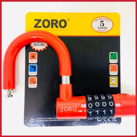 Ổ khóa mật mã 4 số ZORO dạng chữ U màu đỏ thay đổi mật mã theo ý muốn
