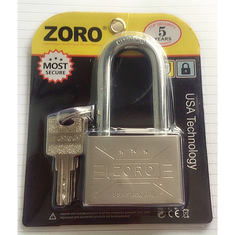 Ổ khóa ZORO 5 phân càng dài,chìa muỗng - bấm khóa không cần chìa