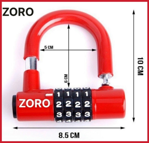 Ổ khóa mật mã 4 số ZORO dạng chữ U màu đỏ thay đổi mật mã theo ý muốn
