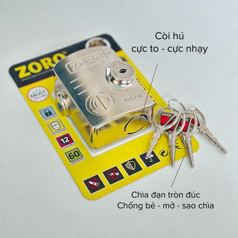Ổ khóa chụp bát cửa báo động chống trộm ZORO chìa đạn tròn