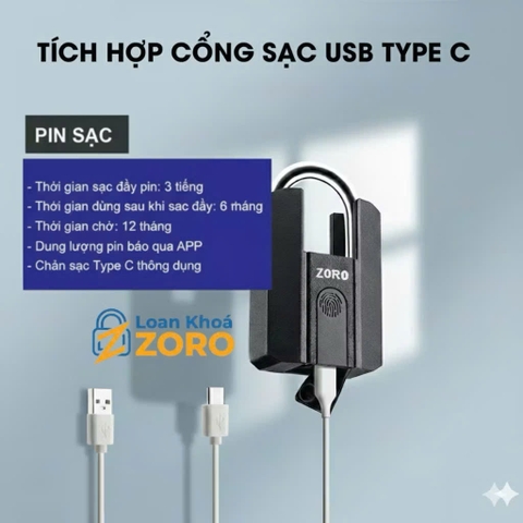 ổ khóa vân tay 6 phân chống cắt ZORO