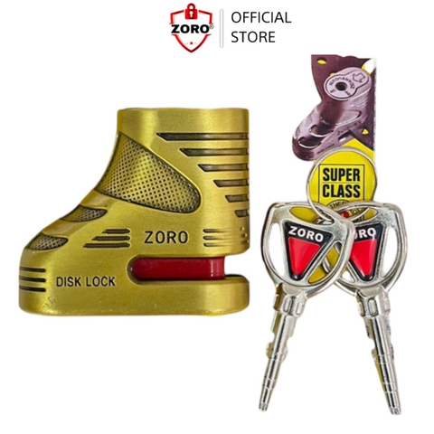 Ổ khóa đĩa xe máy ZORO vàng đồng-lưỡi gà tự động