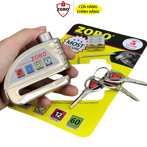 Ổ khóa đĩa xe máy báo động chống trộm ZORO màu trắng chìa tròn công nghệ Mỹ