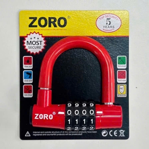 Ổ khóa mật mã 4 số ZORO dạng chữ U màu đỏ thay đổi mật mã theo ý muốn