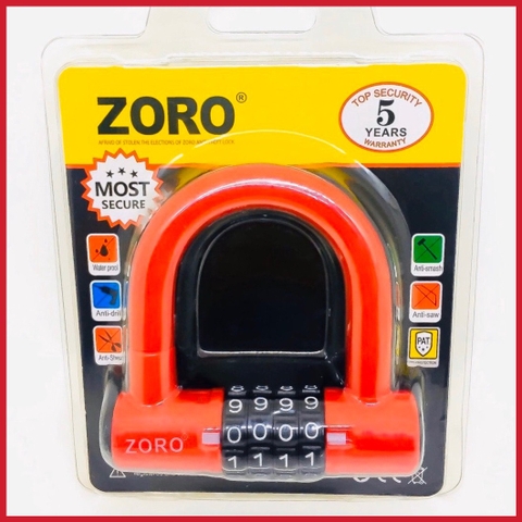 Ổ khóa mật mã 4 số ZORO dạng chữ U màu đỏ thay đổi mật mã theo ý muốn