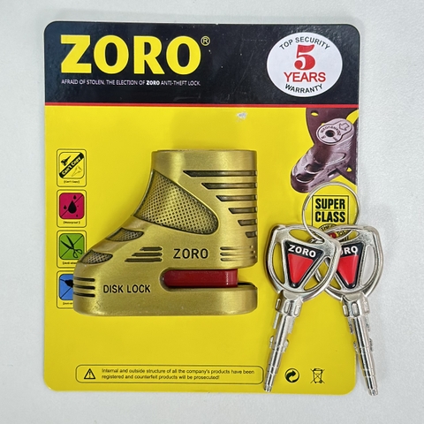 Ổ khóa đĩa xe máy ZORO vàng đồng-lưỡi gà tự động