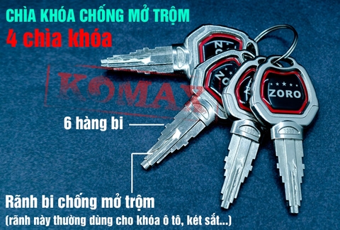 Ổ khóa báo động chống trộm ZORO,7 phân,chìa xe hơi,màu trắng