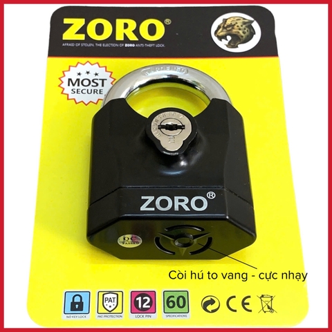ổ khóa báo động ZORO,7 phân,chìa xe hơi, màu đen,mẫu mới 2025