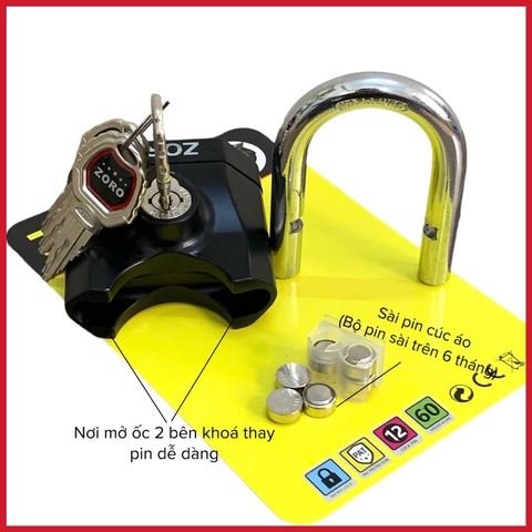 ổ khóa báo động ZORO,7 phân,chìa xe hơi, màu đen,mẫu mới 2025