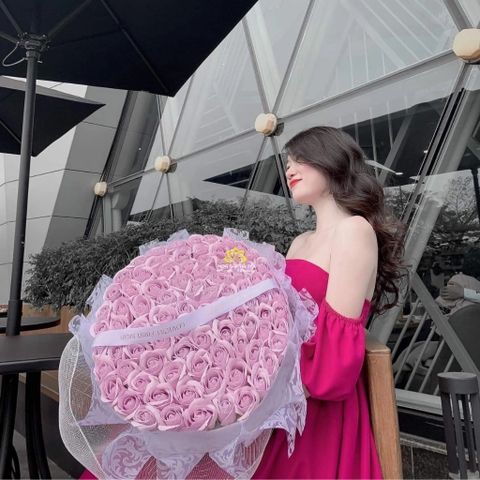 Hoa sáp thơm bó tròn màu hồng