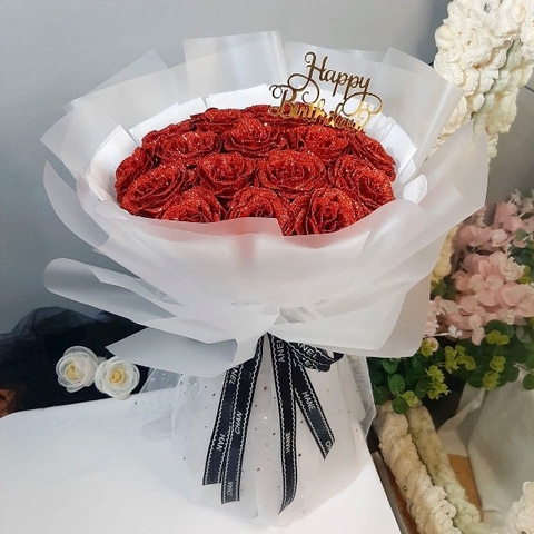 Hoa nhũ màu đỏ giấy gói trắng mờ