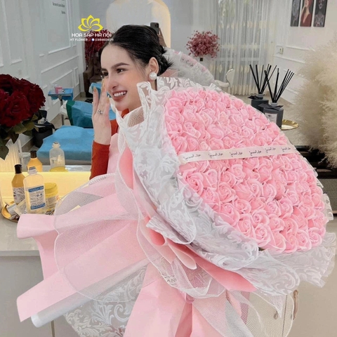 Hoa sáp thơm cao cấp màu hồng dáng tròn