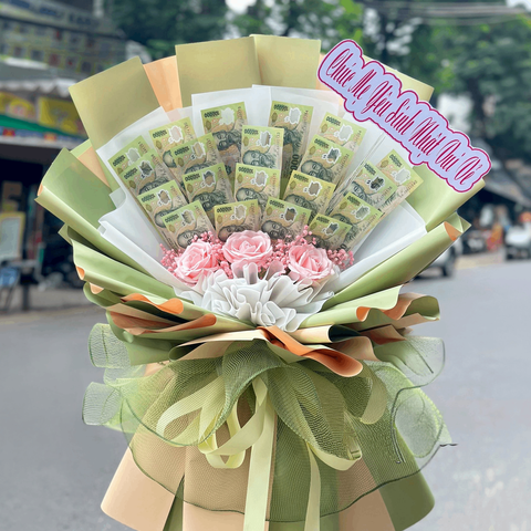 Hoa Tiền 20 Tờ Tiền 100K Dáng Đứng Tone Xanh Sang Trọng