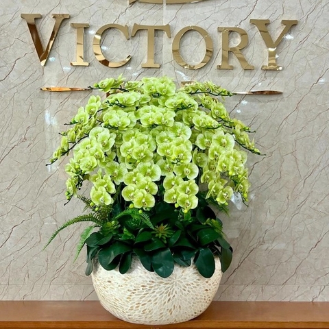 Chậu Hoa Lan Giả Cao Su Non Màu Xanh Táo