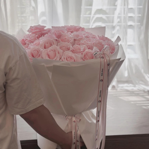 Hoa Sáp Màu Hồng Bó Tròn - Đong Đầy Yêu Thương