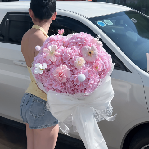 Bó Hoa Lụa Cẩm Tú Cầu Màu Hồng Có Nơ – Món Quà Dịu Dàng