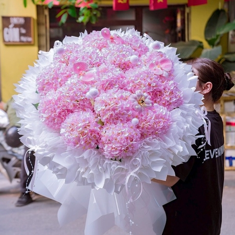 Bó Hoa Lụa Cẩm Tú Cầu Màu Hồng Size To - Đẳng Cấp