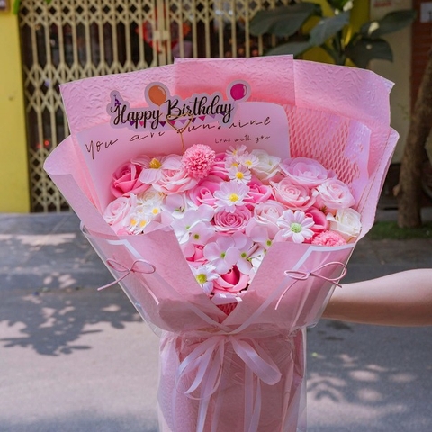 Bó Hoa Sáp Tone Màu Hồng Bó Đứng – Ngọt Ngào