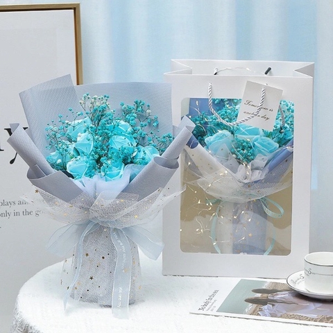 Bó hoa sáp xanh mix hoa baby tặng kèm túi