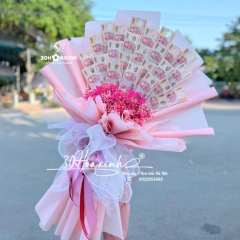 Hoa tiền thật mệnh giá tiền 200k dáng đứng 25 tờ tiền 200k