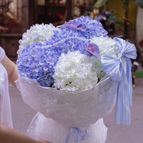 Hoa Cẩm Tú Cầu Lụa Xanh Dương Mix Trắng – Tinh Khôi, Thanh Lịch