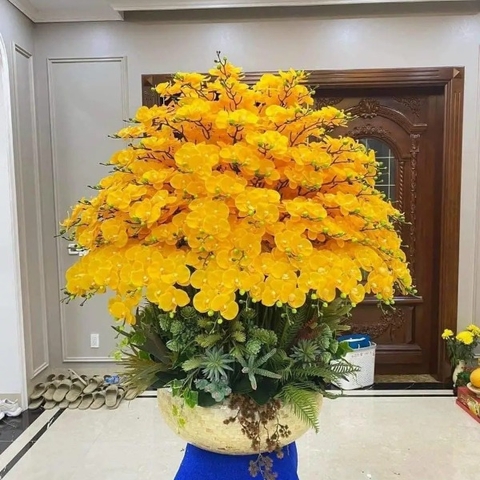 Chậu Hoa Lan Hồ Điệp (Hoa Giả) Màu Vàng Tài Lộc