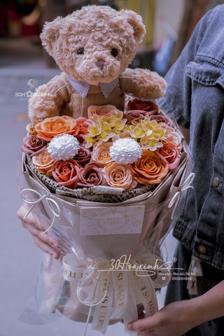 Bó Hoa Gấu Bông Cùng Hoa Sáp Thắm Thiết