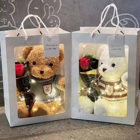 Gấu bông Teddy kèm hoa và túi