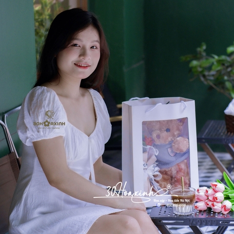 Túi hoa sáp Gấu bông Teddy lông xù