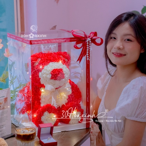 Gấu Hoa Hồng Hộp Mika Đèn LED – Món Quà Lãng Mạn Và Sang Trọng