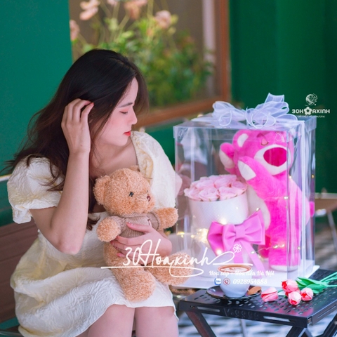 Gấu dâu hoa hồng Gắn đèn led