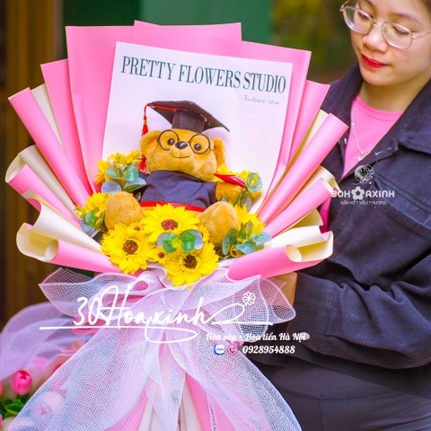 Hoa hướng dương kèm gấu cử nhân