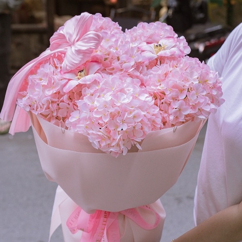 Hoa Lụa Cẩm Tú Cầu Màu Hồng Phai – Nhẹ Nhàng