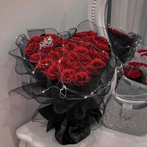 Hoa nhũ lấp lánh trái tim tặng kèm thiệp
