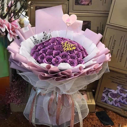 Hoa nhũ lấp lánh màu tím tặng kèm thiệp