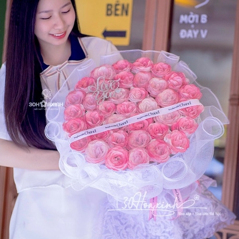 Hoa nhũ màu hồng Galaxy có chữ love you